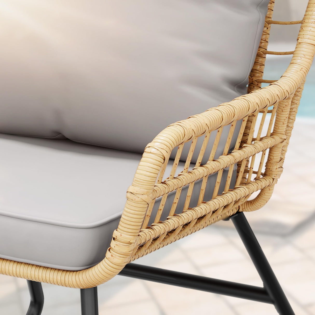 YITAHOME 4 Piece Patio Furniture Set, Outdoor Wicker Furniture Set with Removable Cushion, Rattan Patio Loveseat Set for Garden, Backyard, and Deck,Armchairs, Glass Side Table, Light Gray & Beige YITAHOME