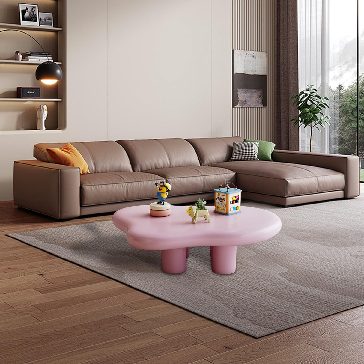 48.5 Inches Cloud Coffee Table, Unique Modern Table with 4 Legs for Your Living Room, Quickly Assembly-Pink Glintee