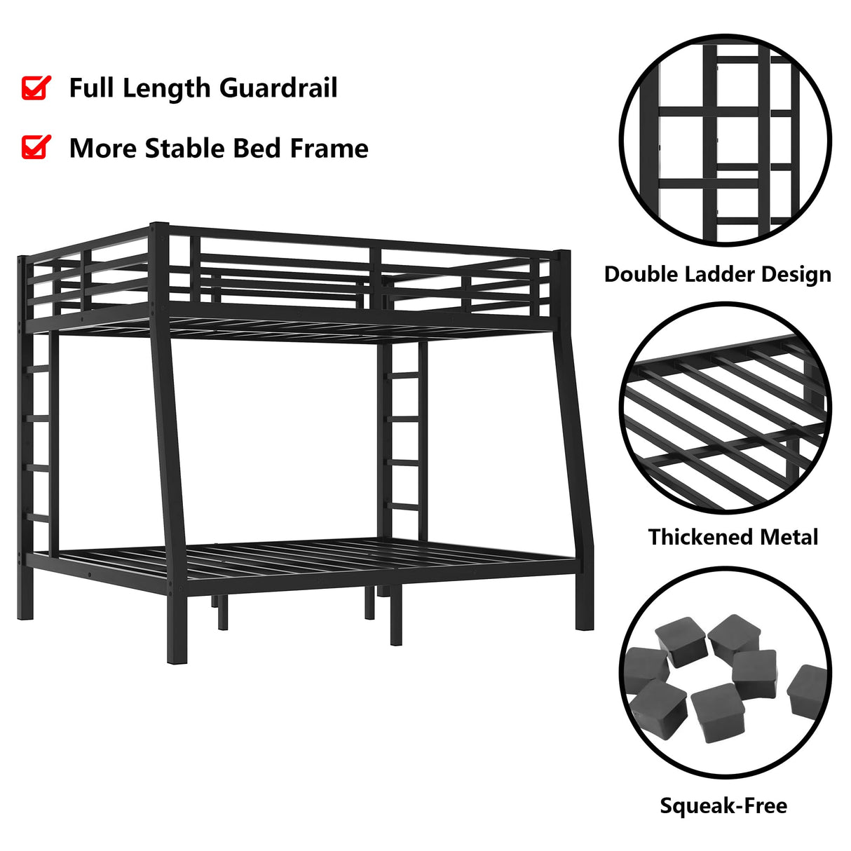 CAPCAEK Full XL Over Queen Bunk Bed Frame for Adults,Metal Bunk Beds with 2 Ladder and Full Length Guardrail,Heavy Buty Bunk Bed Space-Saving (Full XL Over Queen Bunk) CAPCAEK