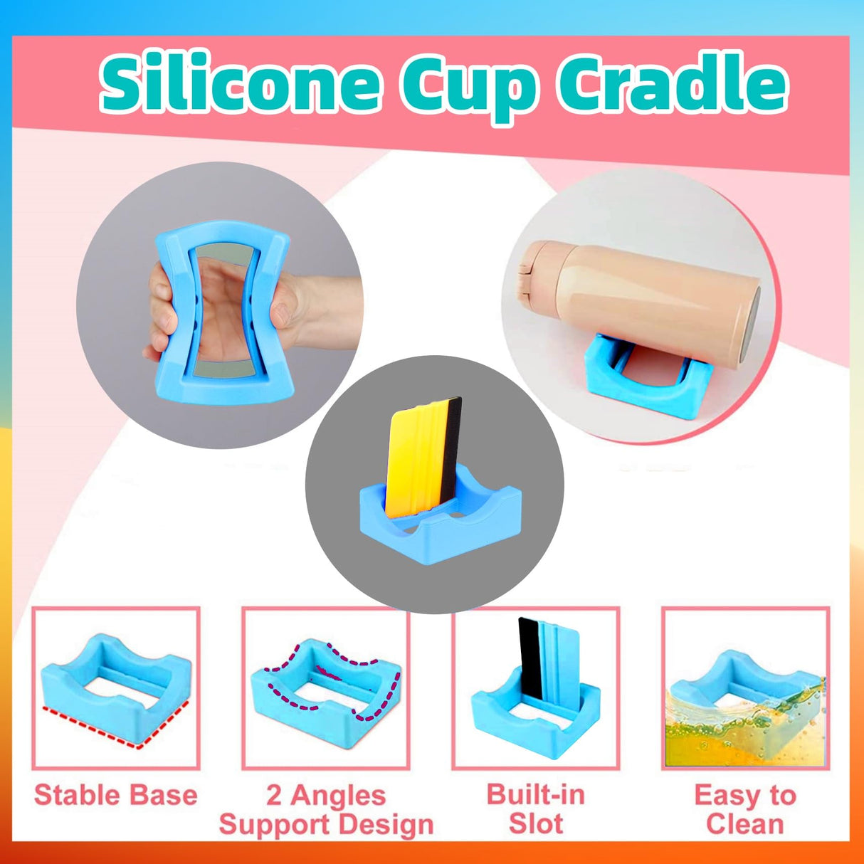 4 Size Tumbler Clamp for Sublimation,Silicone Cup Cradle for Crafting Tumblers,Sublimation Cup Holder Clamp for 15oz 20oz 30oz 40ozCups,Mug Clamps for Sublimation(4Size(15/20/30/40.OZ) Super Set) WAQONUY
