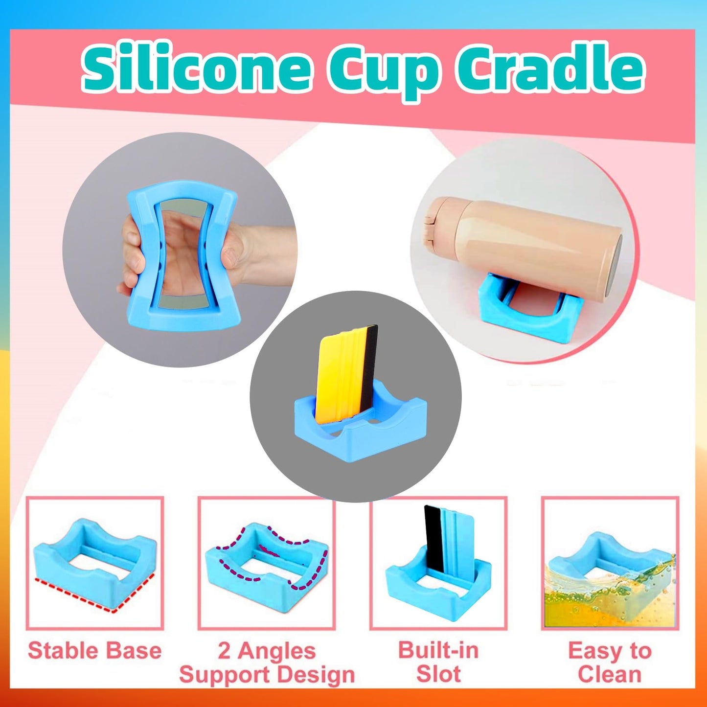 4 Size Tumbler Clamp for Sublimation,Silicone Cup Cradle for Crafting Tumblers,Sublimation Cup Holder Clamp for 15oz 20oz 30oz 40ozCups,Mug Clamps for Sublimation(4Size(15/20/30/40.OZ) Super Set)