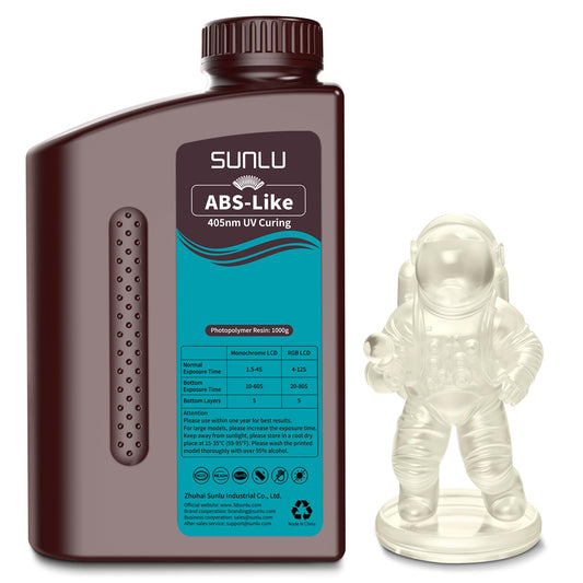 SUNLU ABS Like Resin 1000g, Strong Fast Curing 3D Printer Resin, 395 to 405nm UV Curing 3D Printing Liquid Photopolymer Resin, Non-Brittle and High Precision, 1kg, Clear