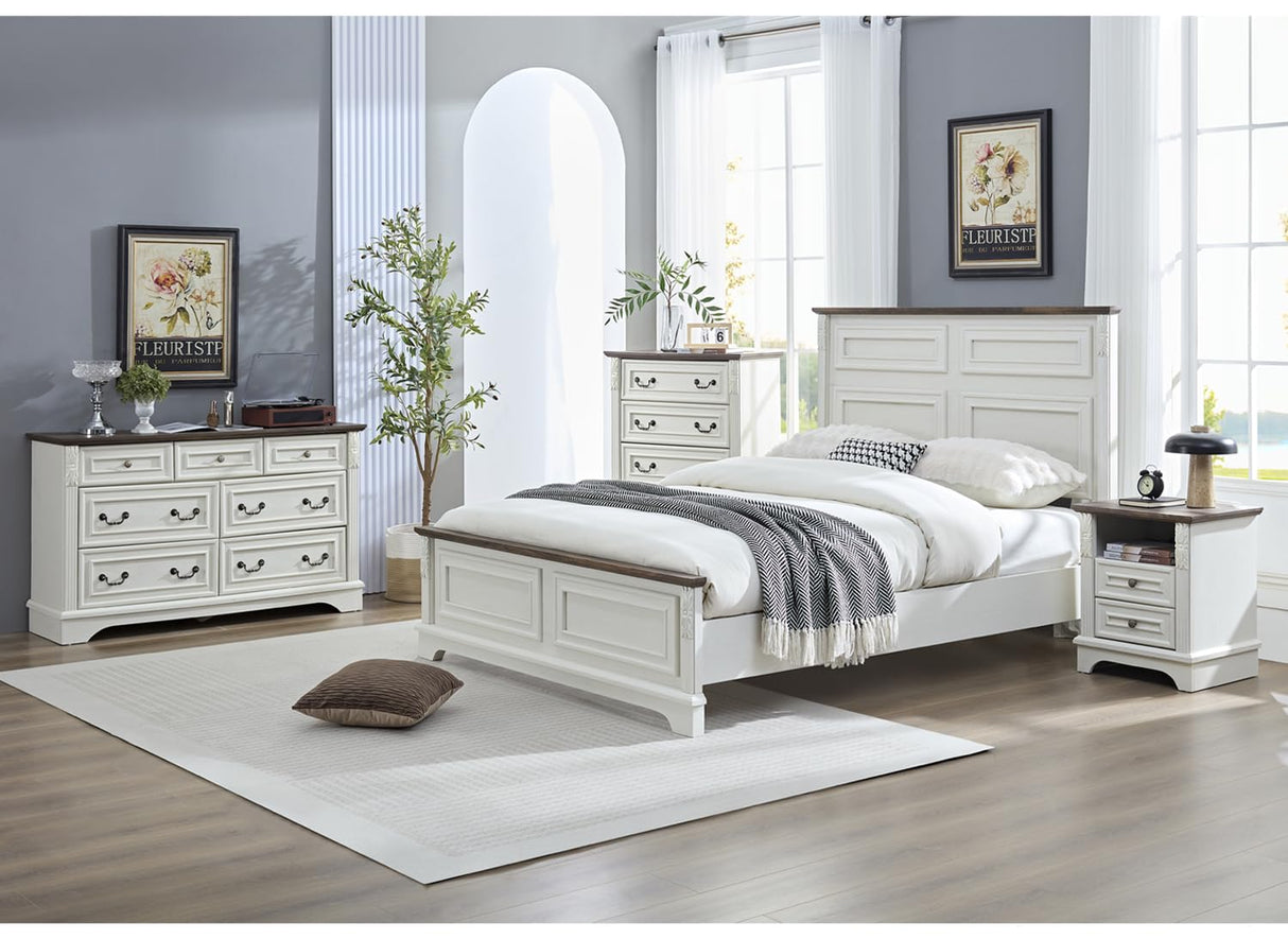 BLANKSPACE Nightstand with Charging Station, Farmhouse End Side Table, Smart LED Night Stand,Bedside Cabinet for Bedroom, Living Room (Antique White) BLANKSPACE