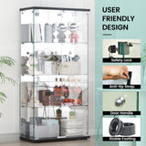 Display Cabinet with Mirror, Glass Door and Lock, 4-Shelf Fast Installation in 30Mins Curio Cabinet with 5mm Tempered Glass Floor Standing Bookshelf for Bedroom, Living Room, 65'' x32'' x14'', Black GDJAASJI