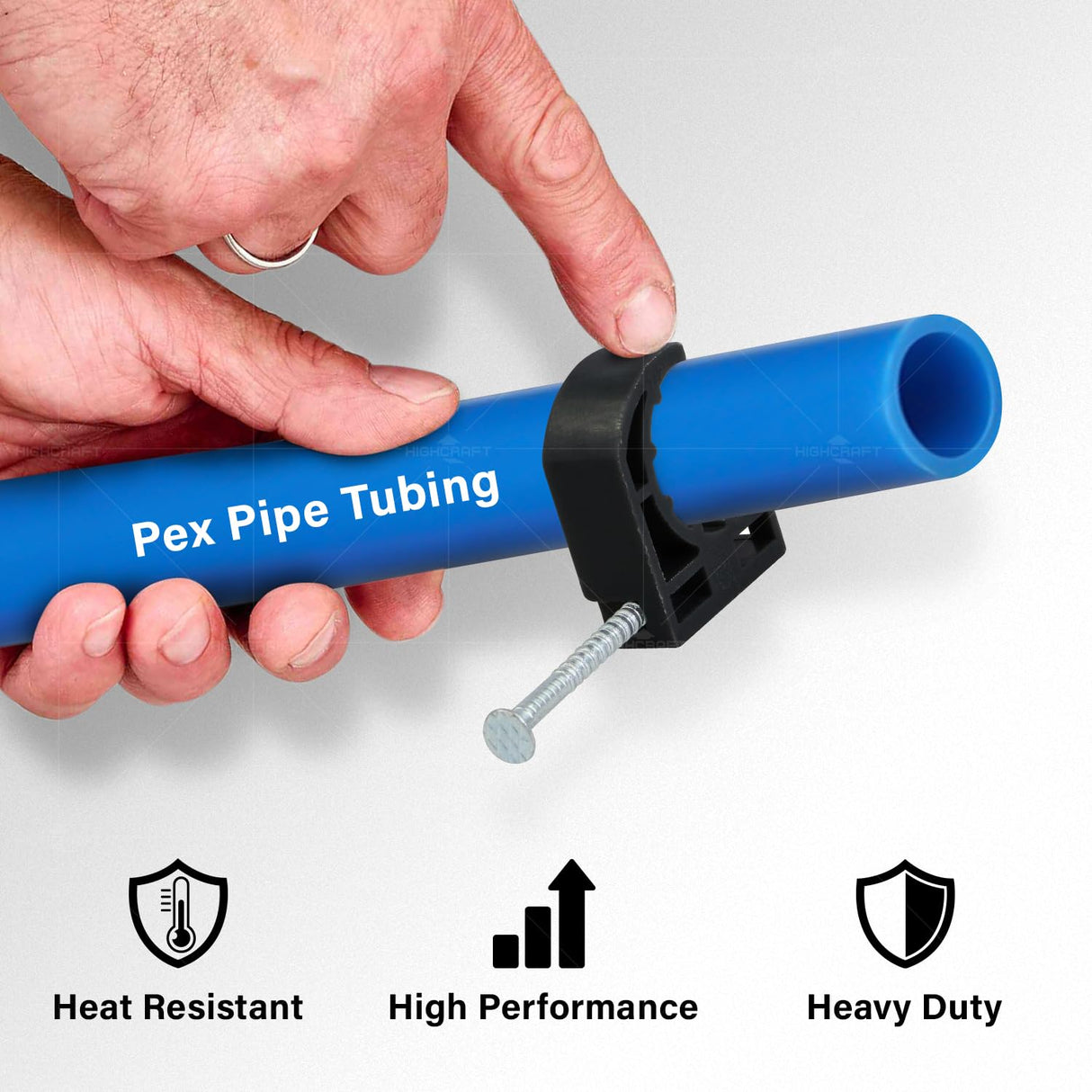 Highcraft ID234x50 Half Clamp J-Hook with Nail For Pex Tubing Pipe Support, 1/2 in, Black HIGHCRAFT