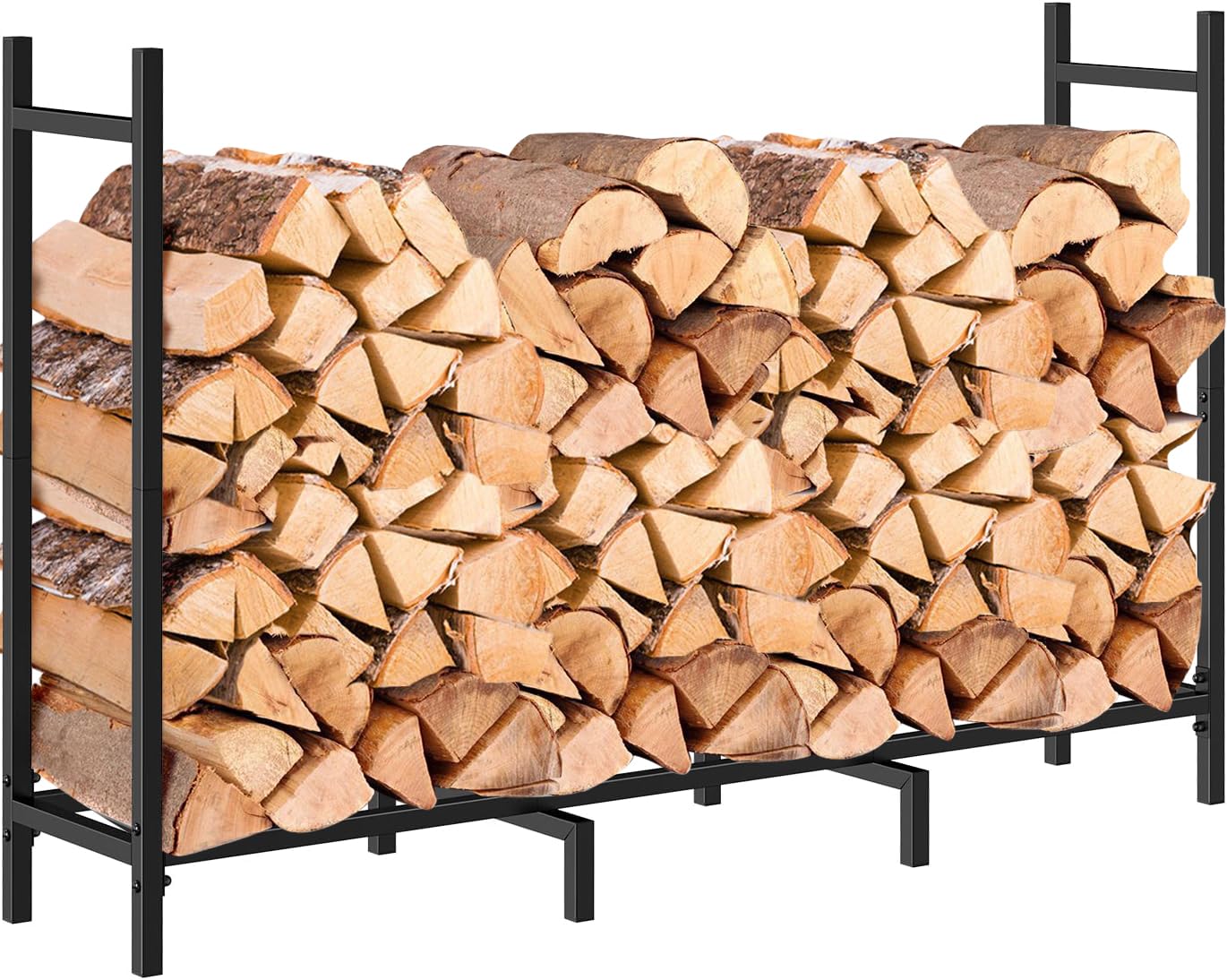 NANANARDOSO 4ft Firewood Rack Outdoor Fire wood Holder for Fireplace Wood Storage, Bottom Widening, Heavy Duty Fire Log Stacker Stand for Indoor Fireplace Metal Lumber Storage Carrier Organizer