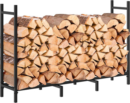 NANANARDOSO 4ft Firewood Rack Outdoor Fire wood Holder for Fireplace Wood Storage, Bottom Widening, Heavy Duty Fire Log Stacker Stand for Indoor Fireplace Metal Lumber Storage Carrier Organizer