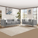 Homies Life 83" Chesterfield Sofa, Velvet Mid-Century Modern Upholstered Couch with 2 Throw Pillows and Acrylic Legs, Nailhead Button Tufted Vintage Sofa for Living Room, Apartment, Office, Grey Homies Life
