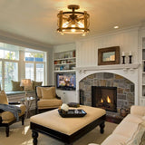 Bargeni Flush Mount Light Fixture,13-inch Rustic Ceiling Light Fixture,Matte Black Finish,3-Light Farmhouse Light Fixtures for Living Room,Kitchen,Bedroom,Dining Room,Foyer,Hallway Bargeni