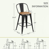 POINTANT Outdoor Metal Bar Stools Set of 4,24 inch Barstools Counter Height Bar Stool with High Back Farmhouse Kitchen Dining Chairs Bar Funiture for Outside POINTANT