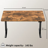 Furmax Electric Height Adjustable Standing Desk Large 63 x 24 Inches Sit Stand up Desk Home Office Computer Desk Memory Preset with T-Shaped Metal Bracket, Brown Furmax