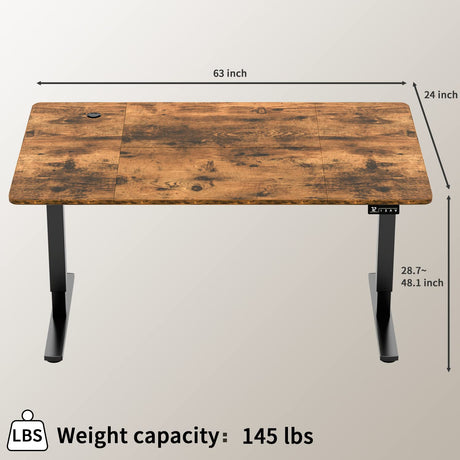 Furmax Electric Height Adjustable Standing Desk Large 63 x 24 Inches Sit Stand up Desk Home Office Computer Desk Memory Preset with T-Shaped Metal Bracket, Brown Furmax
