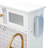 Teamson Kids Little Chef Boston Compact Farmhouse Interactive Wooden Play Kitchen with Sink, Oven, Microwave and Storage Space for Easy Clean Up, White with Gold Finishes Teamson Kids