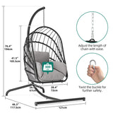 YITAHOME Hanging Egg Chair with Stand, Rattan Wicker Swing Egg Chair with Resistant Cushion, 300lbs Capacity, Foldable Hanging Basket Chair for Porch, Garden, Bedroom, Balcony - Grey YITAHOME