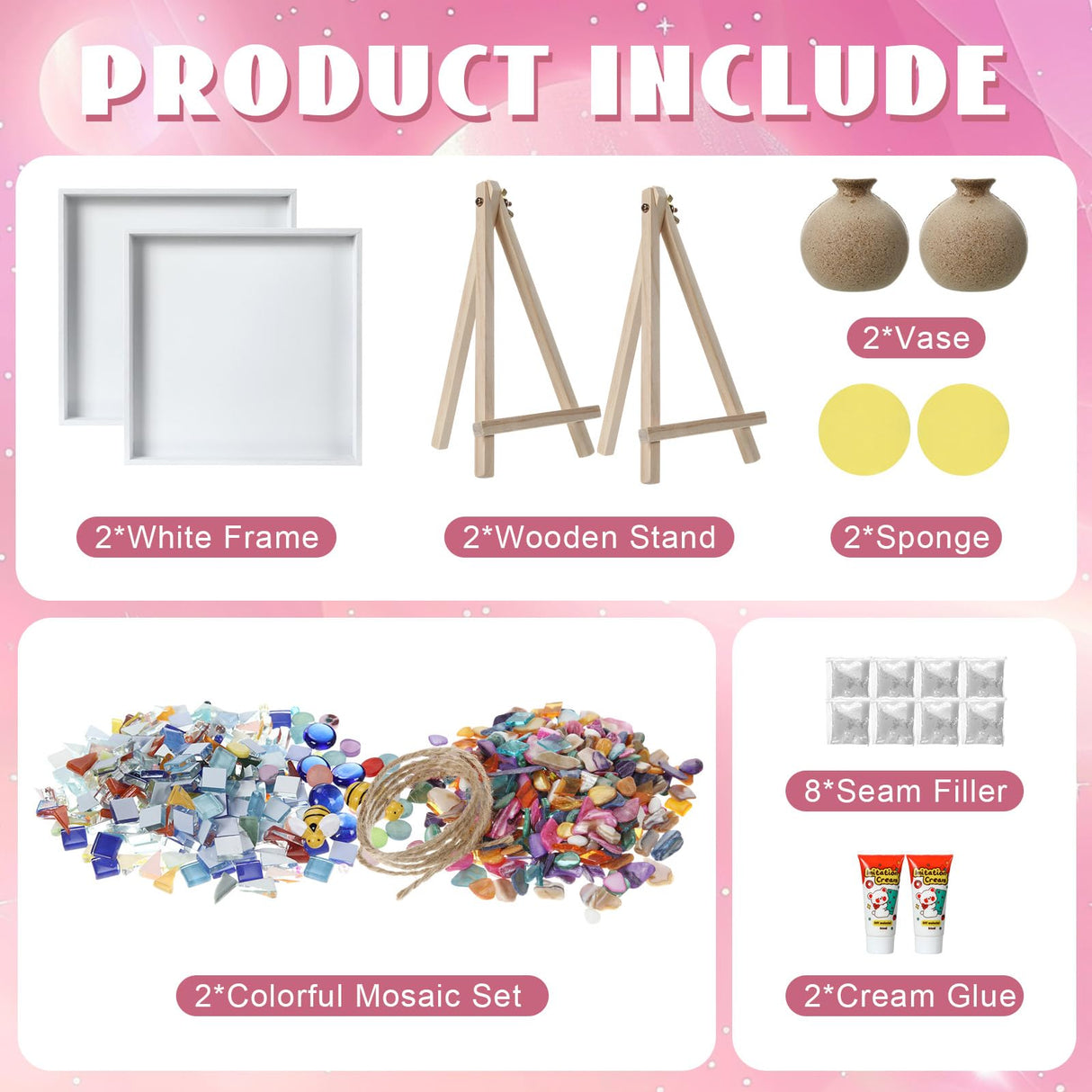 Fuyoooo 2 Sets DIY Vase Mosaic Painting Kit DIY Mosaic Arts and Craft Kits Mosaic Tiles DIY Crafts with Vase Flower Mosaic Accessories Creativity Handmade Artwork for Adults Home Decoration Fuyoooo