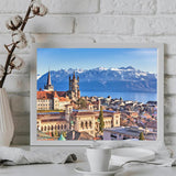 WUIVCTR Alps Mountain Landscape Lausanne Cityscape Switzerland Painting by Numbers DIY Unique Canvas Oil Painting Kit Digital Painting 16x20inch WUIVCTR
