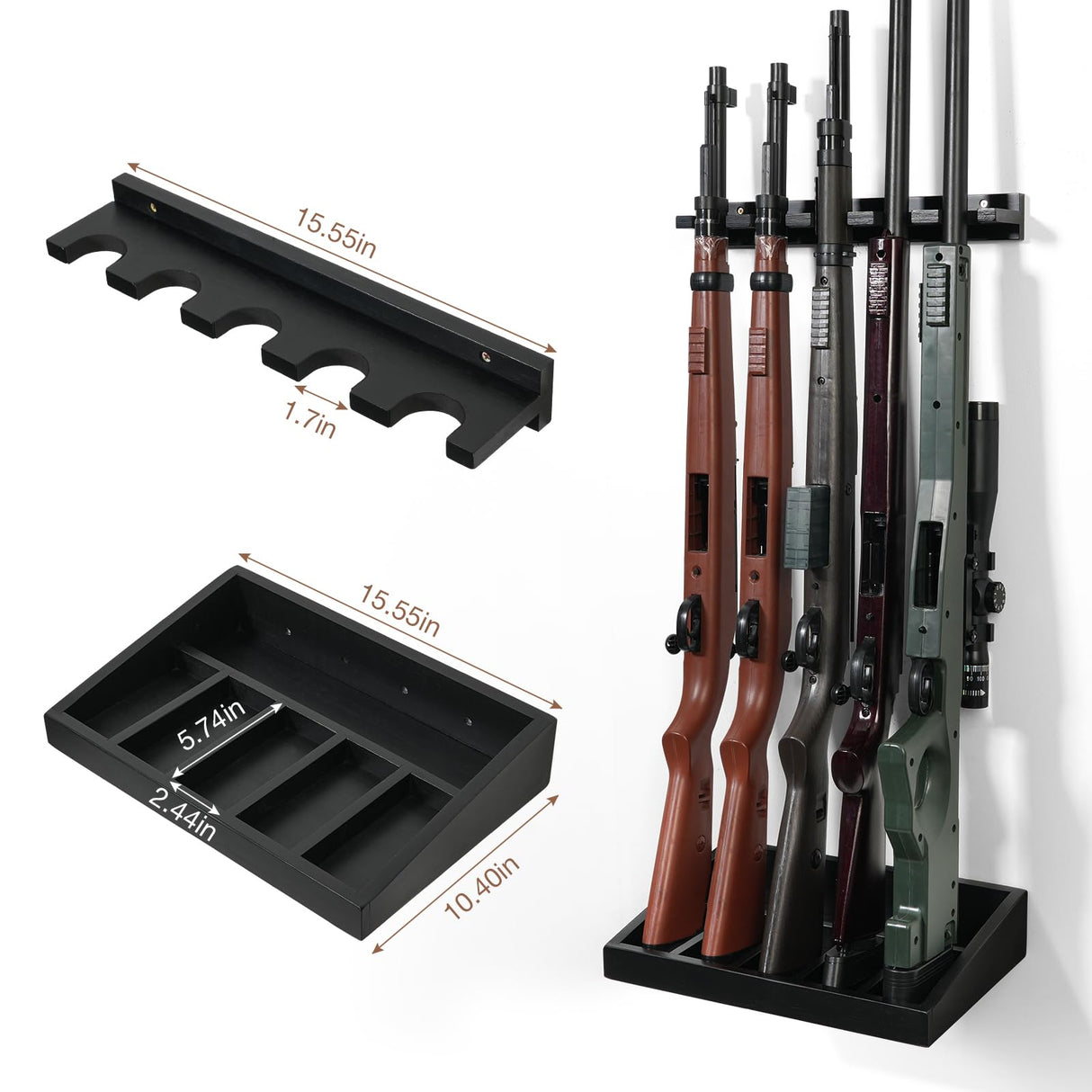 ikkle Gun Rack, Wooden Rifle Racks, Indoor Gun Rack, Wall Mount Rifle Storage Gun Display Holder for Home Office - Holds up to 5 Long Guns ikkle
