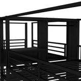 Metal Quad Bunk Bed with Wardrobe for 4,Full Size Quad Bunk Bed Frame with Storage Shelves,Heavy Duty Bunk Beds for Kids Teens Adults,Black Bellemave
