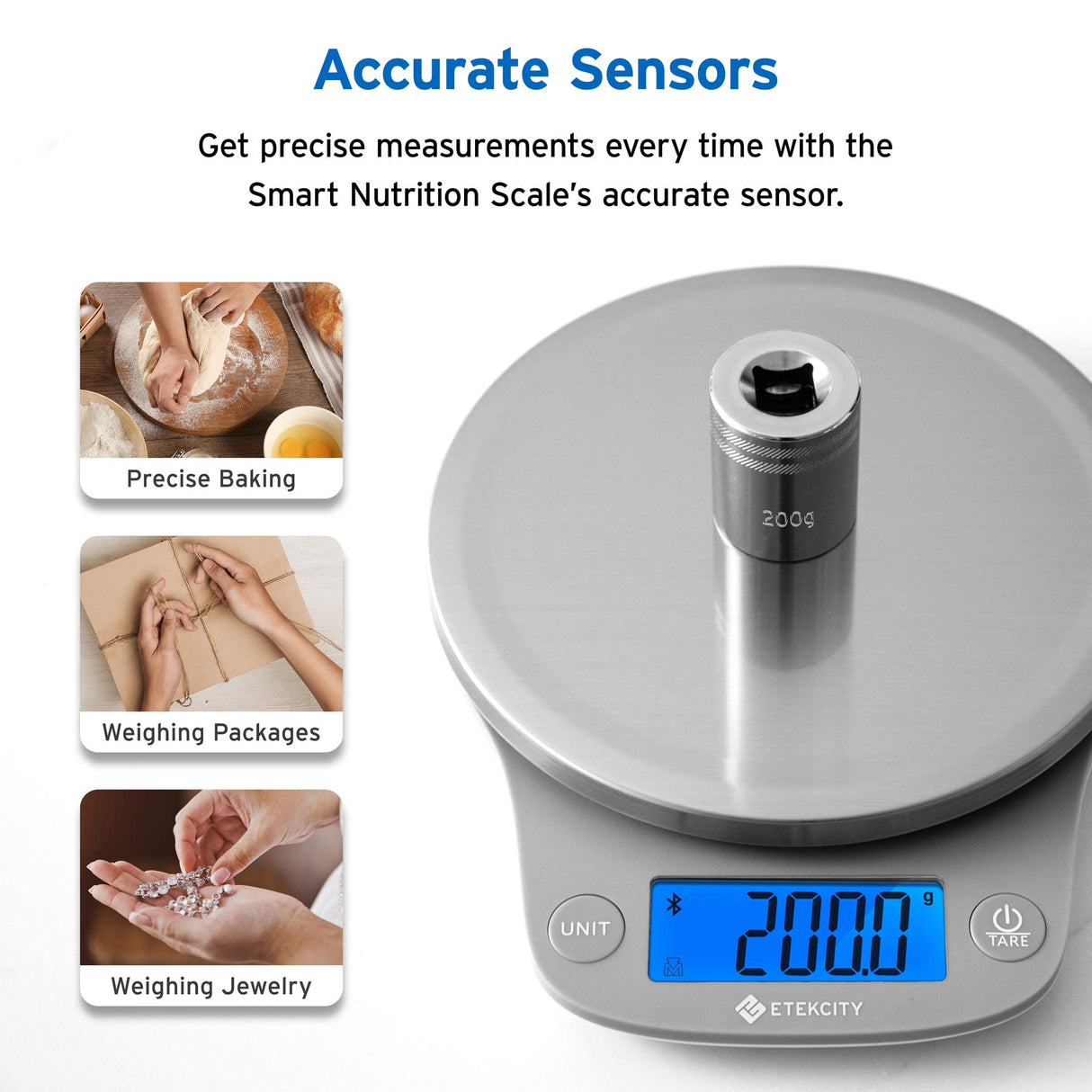 Etekcity Nutrition Smart Food Kitchen Scale, Digital Ounces and Grams for Cooking, Baking, Meal Prep, Dieting, and Weight Loss, 11 Pounds-Bluetooth, 304 Stainless Steel Etekcity