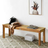 Tangkula 52 Inches Acacia Wood Outdoor Bench, Wood Bench for Dining Room Entryway Poolside Garden, Patio Backless Dining Bench with Slatted Seat, Ideal for Outdoors & Indoors (1, Teak) Tangkula