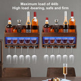 TIRYIUOU 2 Pack Wall Mounted Wine Rack, Wood LED Wine Glass Rack, Bar Shelf, Wine Glass Holder Wall Mounted, Floating Bar Shelves for Kitchen, Dining Room, Home Bar TIRYIUOU