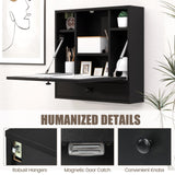 IFANNY Folding Wall Desk, Wood Wall Mounted Desk with Storage Drawer and Shelves, Fold Down Wall Mount Laptop Desk, Corner Floating Desk for Small Spaces (Black) IFANNY