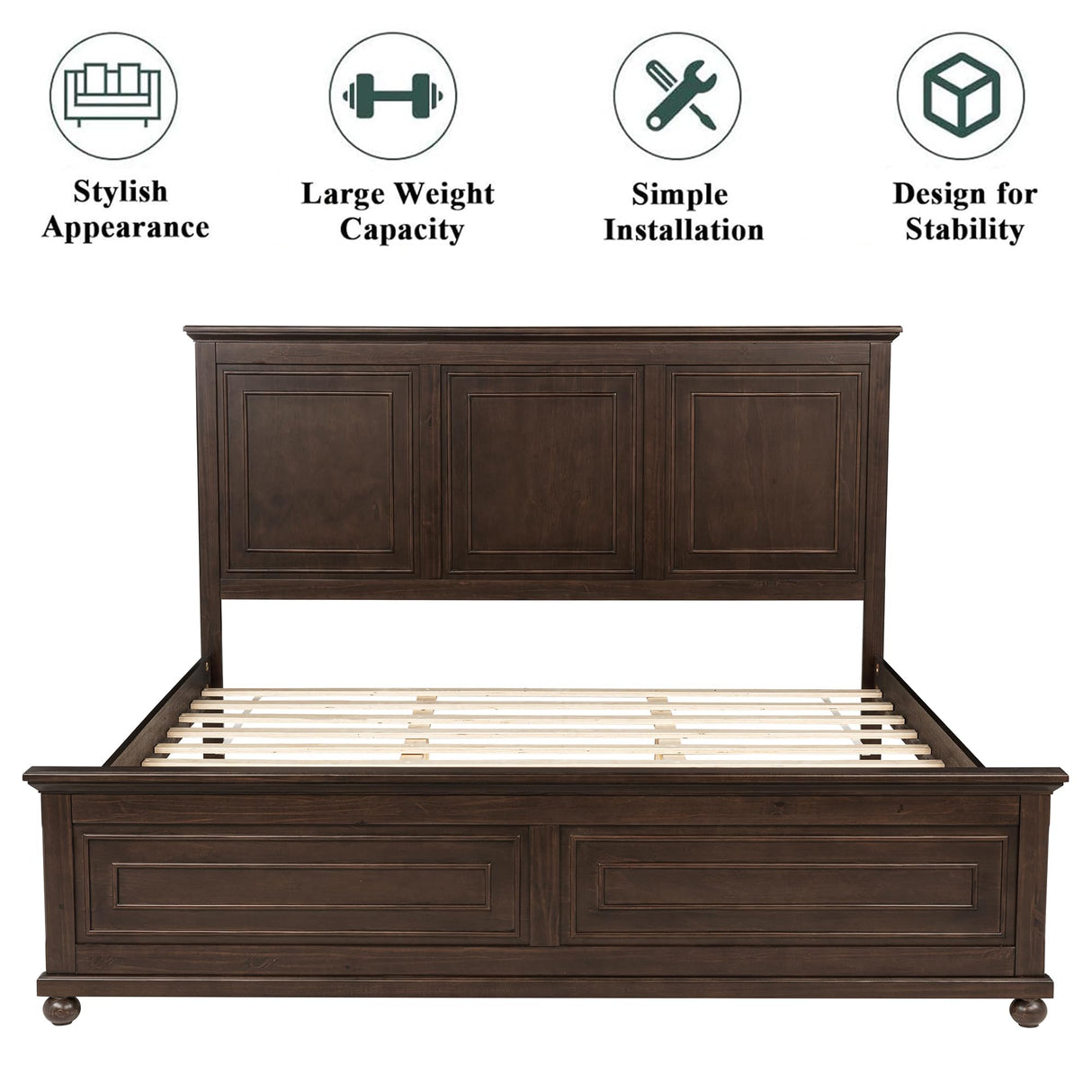 Mirightone Wood King Bed Frame with Tall Headboard and Footboard, Rustic King Panel Bed with Under Bed Storage, Farmhouse Style, Noise-Free, No Box Spring Needed, Antique Brown Mirightone