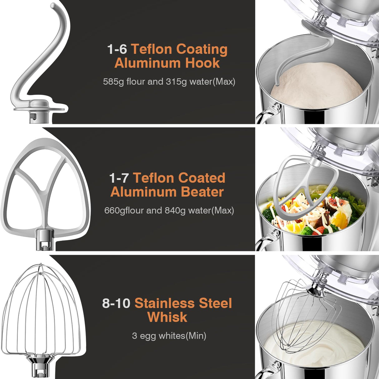 Mini Angel Stand Mixer,10-Speed 5QT Kitchen Electric Mixer,Tilt-Head Food Mixer with Dough Hook, Wire Whisk, Flat Beater, Stainless Steel Bowl (Silver) Mini angel