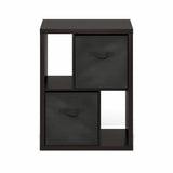 Furinno Viola Storage Shelf, 4-Tier Storage Rack with Bins, Book Shelf, Bookshelf, Display Rack with Drawer Bins, Extra Thick Frame, for Organization, Living Room, Home Office, Black Dark Oak Furinno