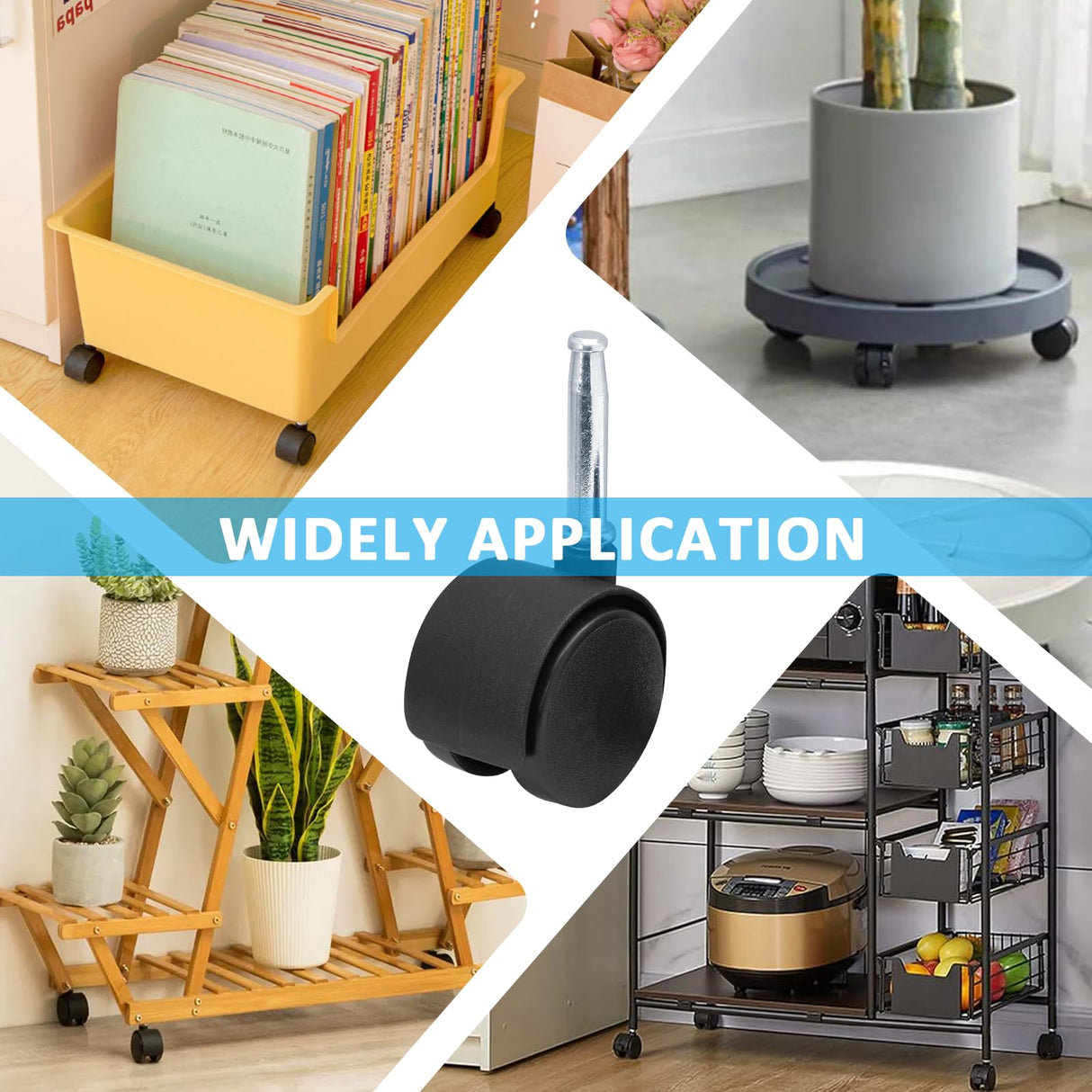 suiwotin 4pcs 1.5 Inch Swivel Caster Wheels, M8 Grip Neck Stem Caster Wheels, Heavy Duty Casters, Black Nylon Wheels Replacement for Furniture, Table, Cabinet, Shelf suiwotin