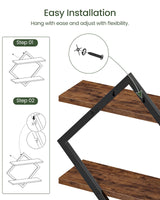 CHOEZON Floating Shelves, Set of 2 Wall Shelves, 2-Tier Hanging Shelves, Wall Shelf Set of 2, Wall Mounted Shelves, for Living Room, Bedroom, Kitchen, Office, Study, Rustic Brown TBJ01P2BF CHOEZON