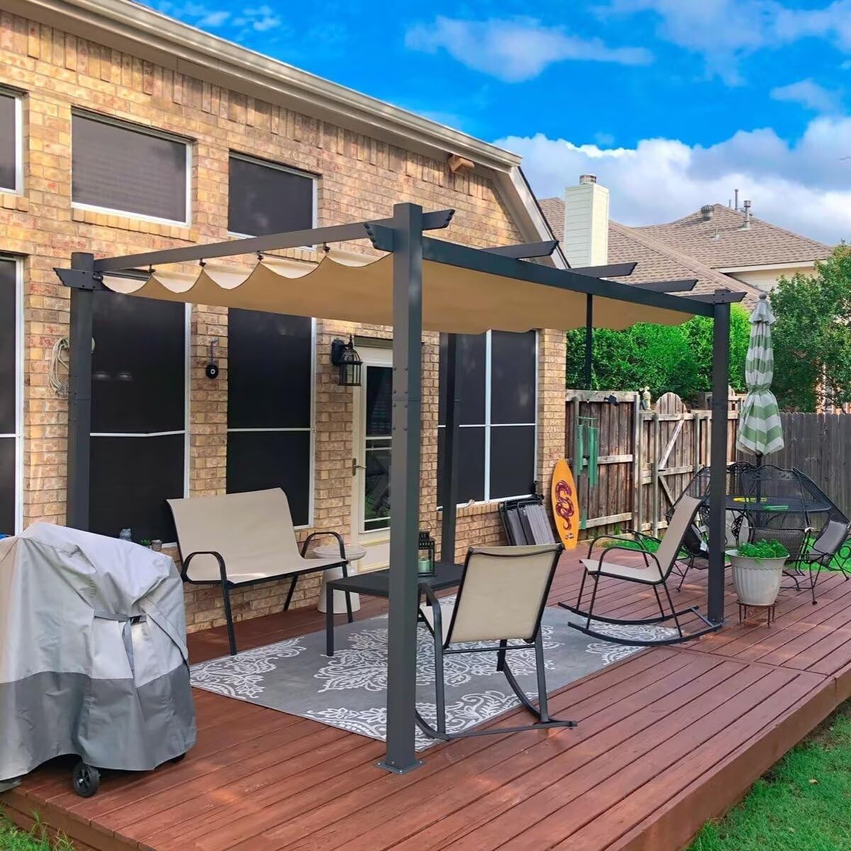 Domi Outdoor Living 10’ X 10’ Outdoor Retractable Pergola with Weather-Resistant Canopy Aluminum Garden Pergola Patio Grill Gazebo for Courtyard domi outdoor living