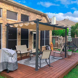 Domi Outdoor Living 10’ X 10’ Outdoor Retractable Pergola with Weather-Resistant Canopy Aluminum Garden Pergola Patio Grill Gazebo for Courtyard domi outdoor living