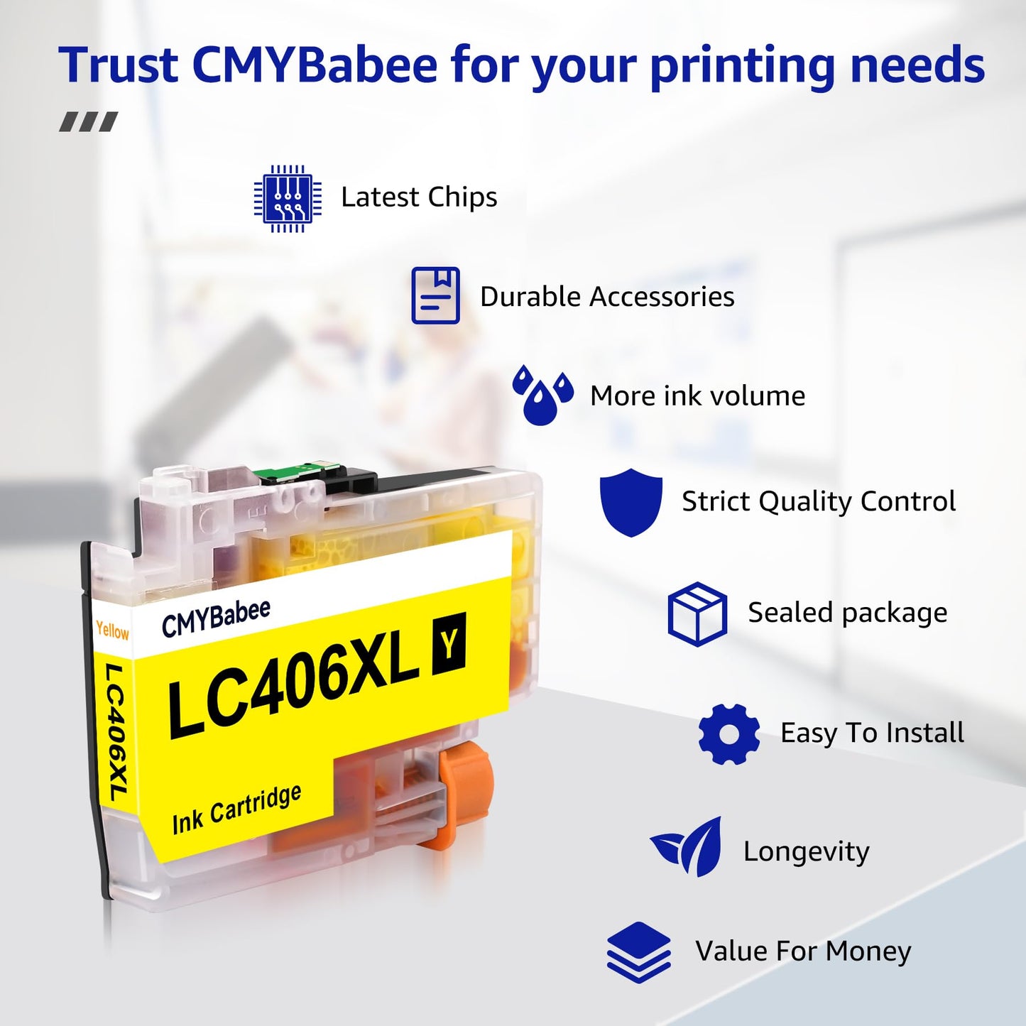 CMYBabee Compatible LC406XL Ink Cartridges for Brother Printer for Brother LC406 LC406XL Ink Cartridges Work with Brother MFC-J4335DW MFC-J4535DW MFC-J5855DW MFC-J6955DW MFC-J6555DW Printer, 4 Pack