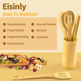 Wooden Spoons for Cooking 7-Piece, Kitchen Nonstick Bamboo Cooking Utensils Set, Durable and Healthy Bamboo Wooden Spatula Spoon for Cooking, Eisinly Eisinly