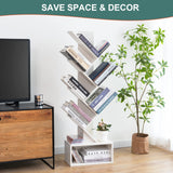 Yoobure Tree Bookshelf - 6 Shelf Retro Floor Standing Bookcase, Tall Wood Book Storage Rack for CDs/Movies/Books, Utility Book Organizer Shelves for Bedroom, Living Room, Home Office, White Yoobure