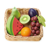 Tender Leaf Toys - Fruity Basket - 6 Pcs Solid Wood Fruits with Hand-Crafted Basket, Pretend Food Toy Playset Supermarket Shopping Game Play Kitchen Farmer's Market Accessories for Kids - Age 3+ Tender Leaf Toys