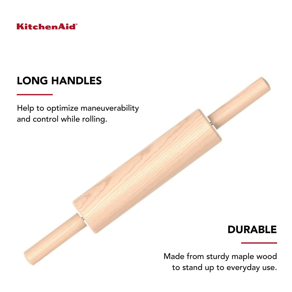 KitchenAid Maple Wood Handled Rolling Pin, 22-Inch KitchenAid