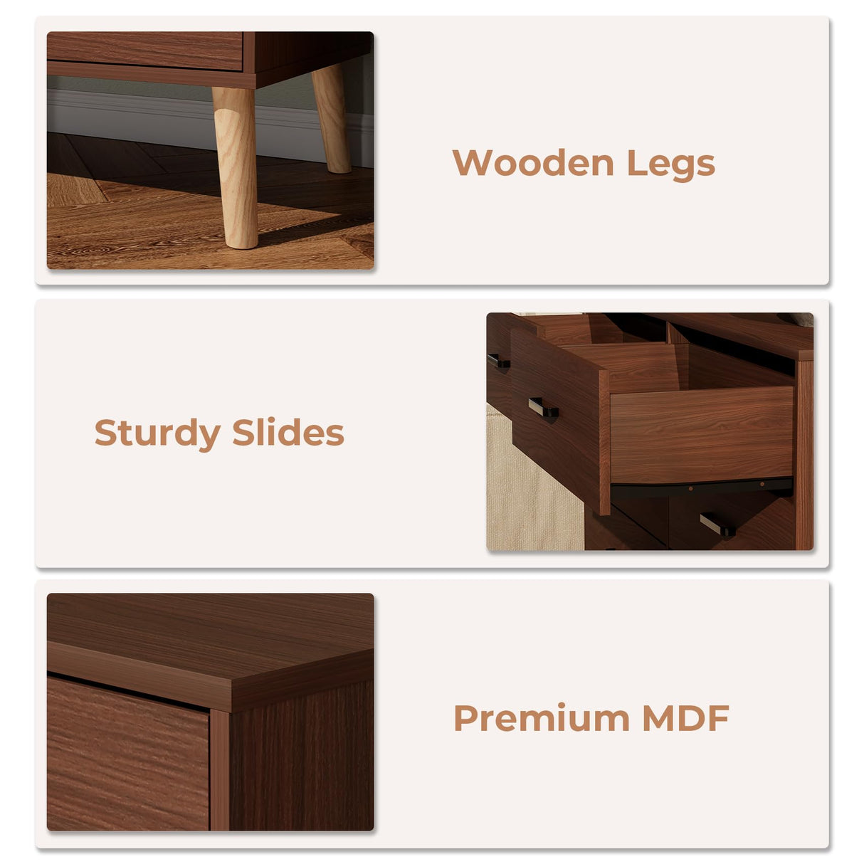 Bigbiglife Wood Dresser for Bedroom with 6 Drawer Mid Century Modern Dresser Double Chest of Drawer (Walnut Brown) Bigbiglife