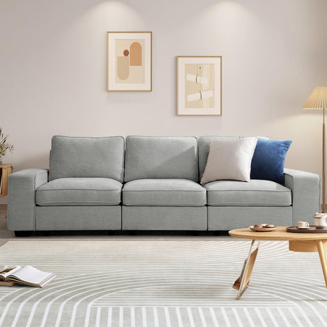 COOSLEEP 100" Sofa with Seats Storage, Comfy 3-Seater Chenille Fabric Couch for Living Room, Office, Apart W/Deep Seat, USB Charging, Upholstered Couch with Removable Cover (Light Grey) COOSLEEP HOME