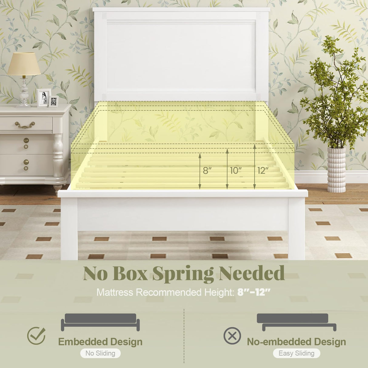 Giantex Wood Twin Bed Frames with Headboard, Mid Century Platform Bed Frame with Solid Wood Legs & Wooden Slat Support, Twin Bed Frames for Kids Adults, White Bed Giantex