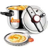 NYTRX Pressure Cooker 10 QT, Stainess Steel Pressure Canner 10 Quart, Explosion-Proof Cookware, Rotating Lock/Unlock Lid, One-handed lid opening, Thickened Silicone Ring And Anti-scald Handle, Silver NYTRX