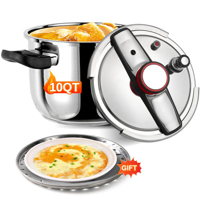 NYTRX Pressure Cooker 10 QT, Stainess Steel Pressure Canner 10 Quart, Explosion-Proof Cookware, Rotating Lock/Unlock Lid, One-handed lid opening, Thickened Silicone Ring And Anti-scald Handle, Silver