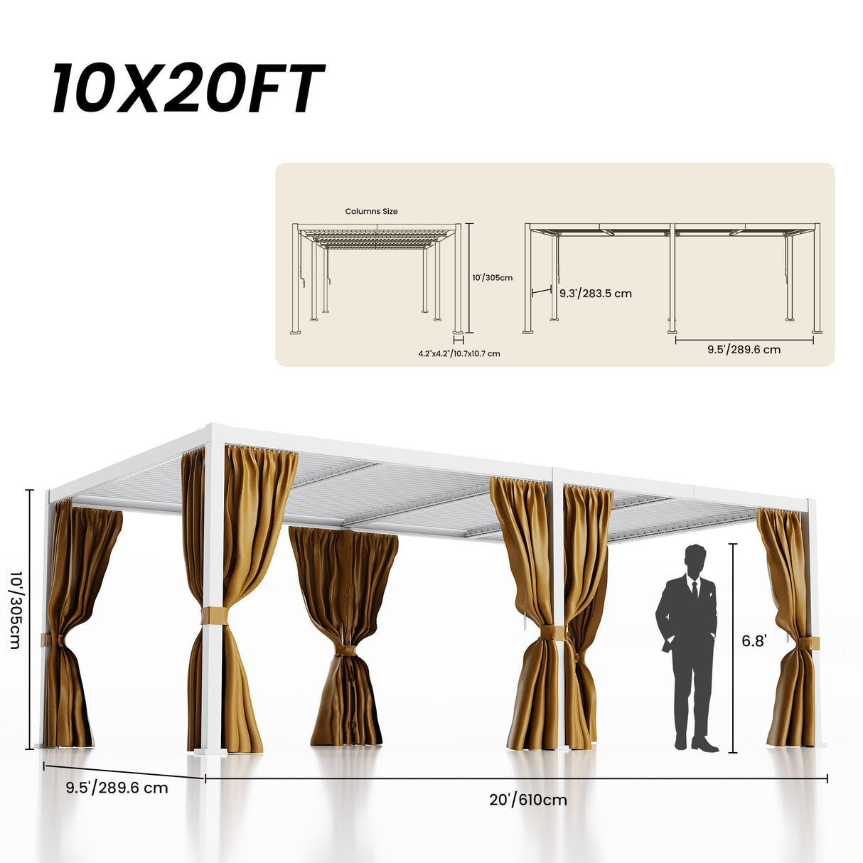 COSIEST 10'X20' Aluminum Louvered Pergola, All-Weather Adjustable Roof with Mosquito-Proof & UV Protection Netting Privacy Curtains for Deck, Backyard, Garden Outdoor Living Space (White) COSIEST