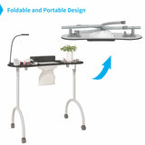 TABU Portable Manicure Nail Table, Foldable Manicure Table with Dust Collector Fan, LED Lamp, 4 Lockable Wheels and Carry Bag, Professional Nail Desk TABU