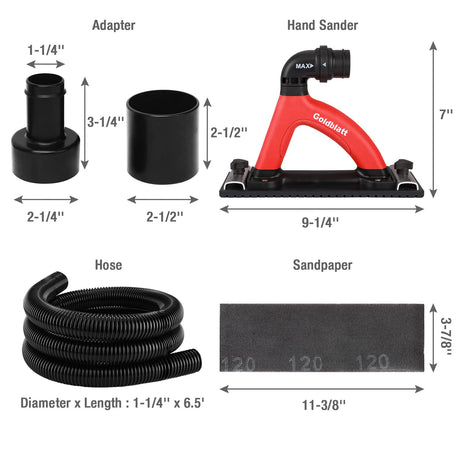 Goldblatt Dust Free Hand Sander, Dustless Drywall Vacuum Sander, with 6.5 ft Hose, Sanding Pad, Adapter Goldblatt