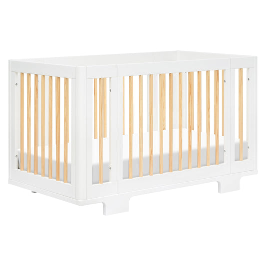 Babyletto Yuzu Convertible All-Stages Bassinet, Midi, Full-Size Crib in White with Natural, Greenguard Gold Certified, Portable & Adjustable with Conversion Kits and Pads Included