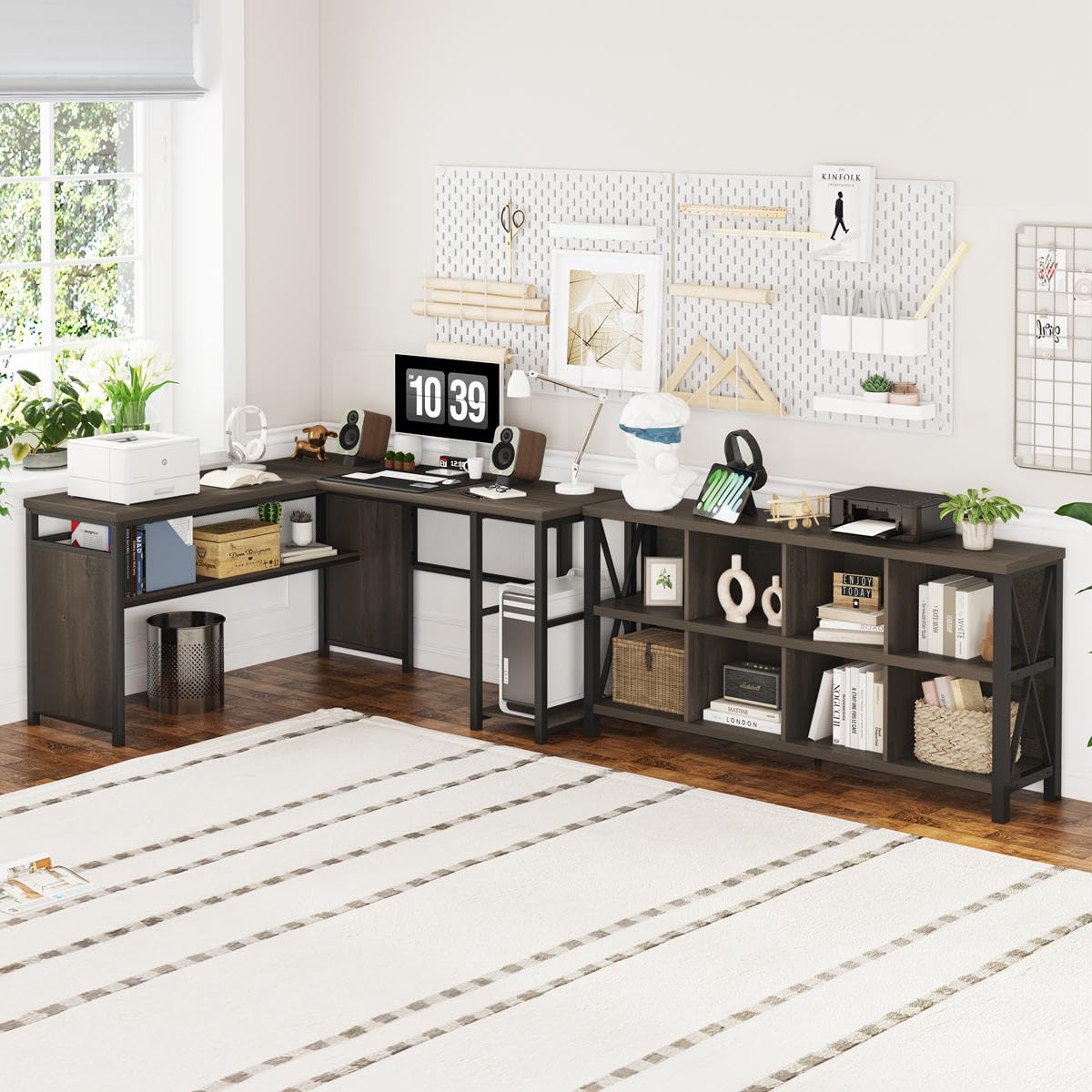 FATORRI Rustic 8-Cube Storage Organizer Bookshelf - Industrial Walnut Brown Bookcase for Living Room FATORRI