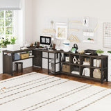 FATORRI Rustic 8-Cube Storage Organizer Bookshelf - Industrial Walnut Brown Bookcase for Living Room FATORRI