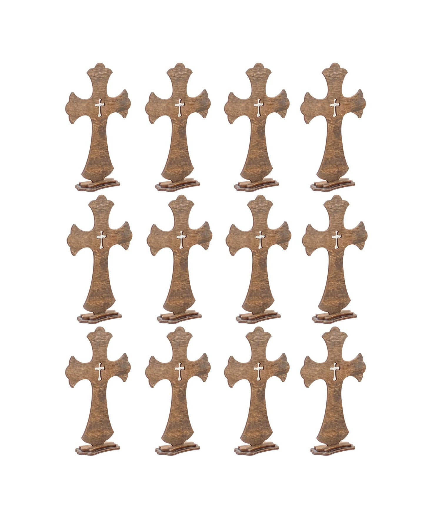 12 Inch 12 Pack Brown Wood Crosses Torched Wooden Tabletop Cross Rustic Standing Cross for Baptism Centerpieces Home Church Decor Prayer Gifts - WoodArtSupply